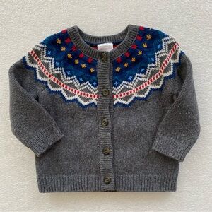 Hanna Andersson Gray Button-Up Fair Isle Nordic Style Sweater Size US 6-12 Month